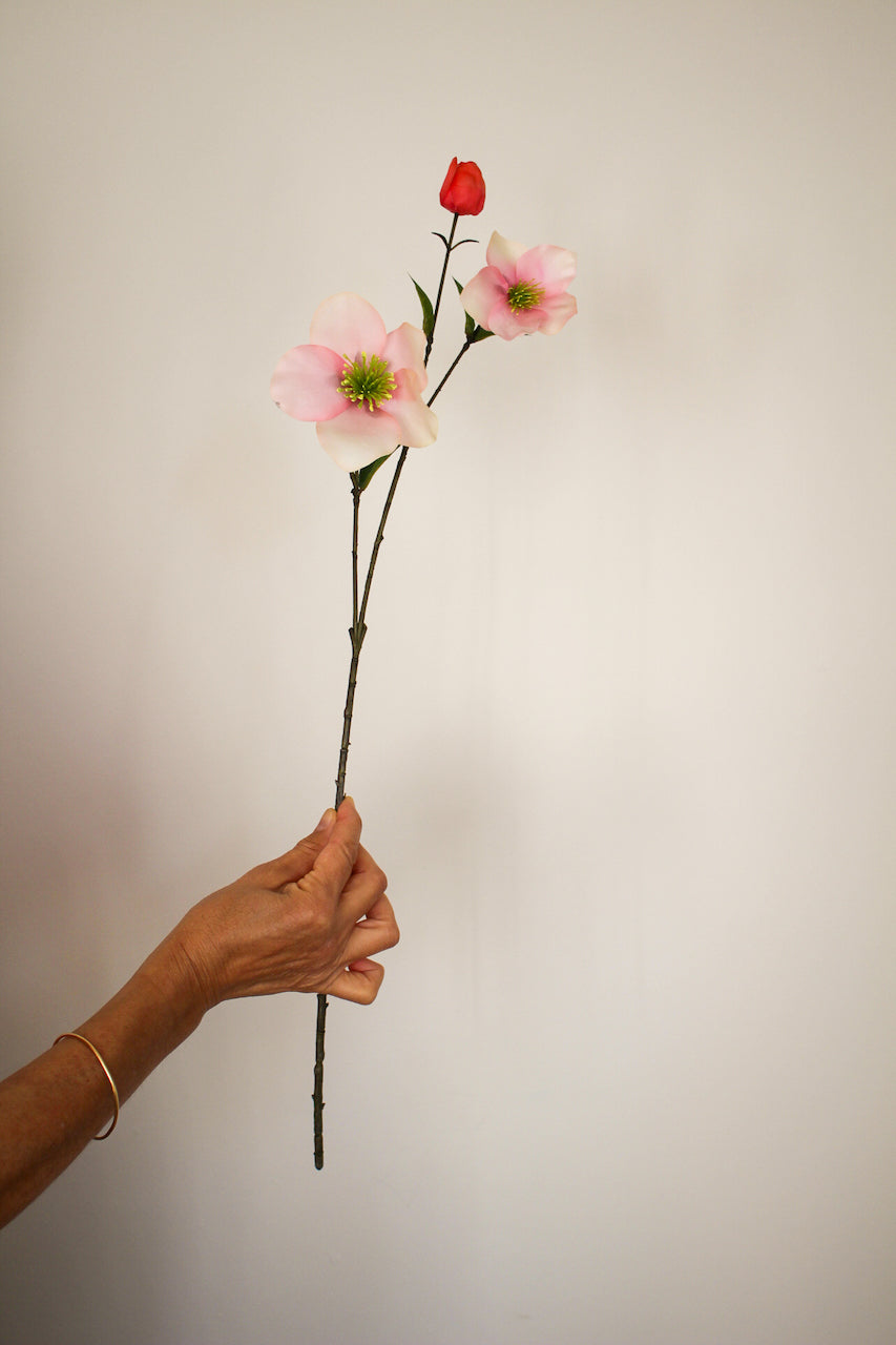 Hellébore Rose Artificiel — Real Touch & 3 Têtes